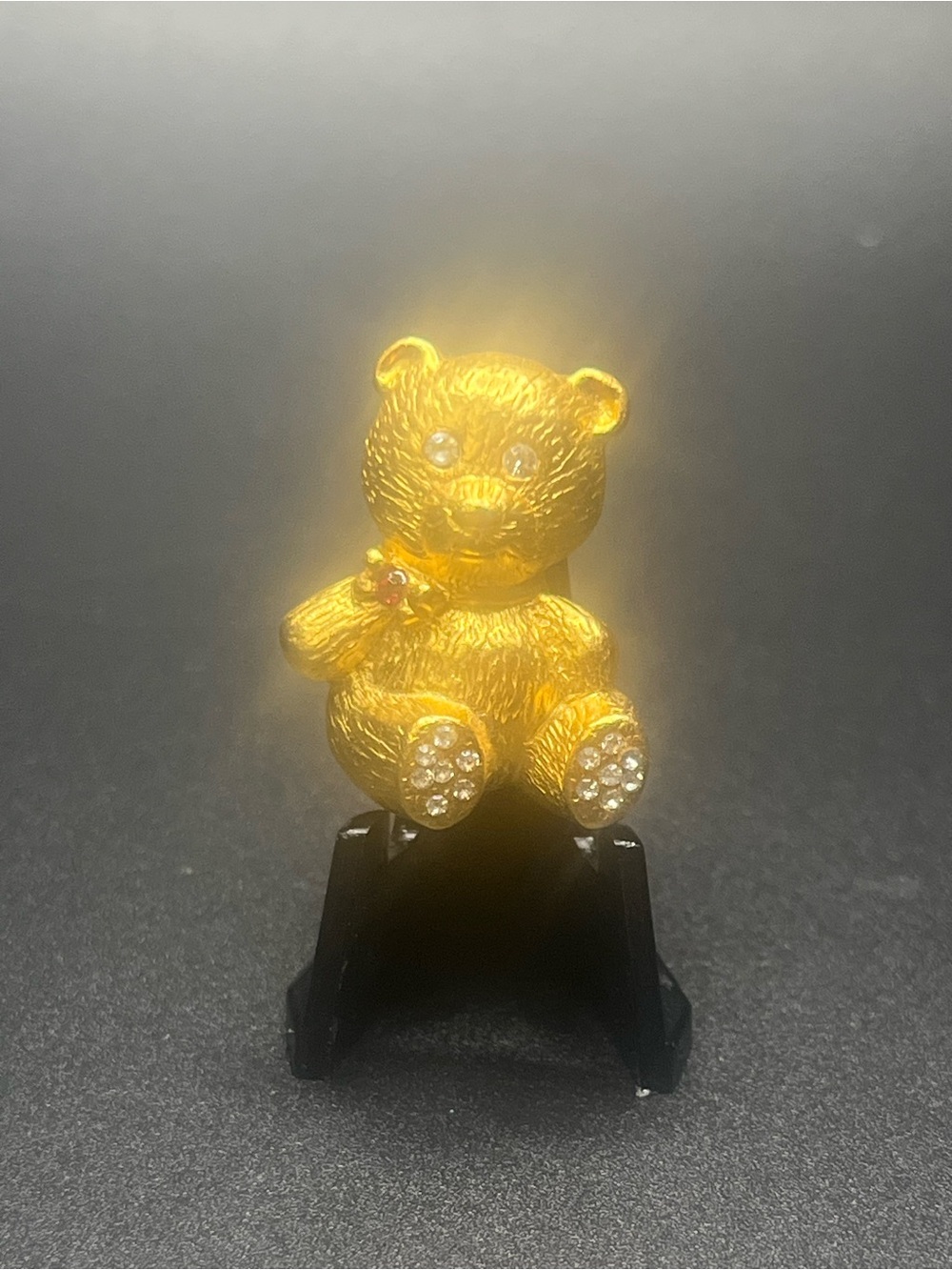 Vintage AJC Teddy Bear Brooch Gold Tone Rhinestone Figural Pin
